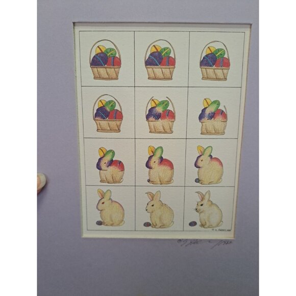 E. Halsey Signed BASKET TO RABBIT Transformation Matted Print Easter Spring 1982 - Picture 4 of 8